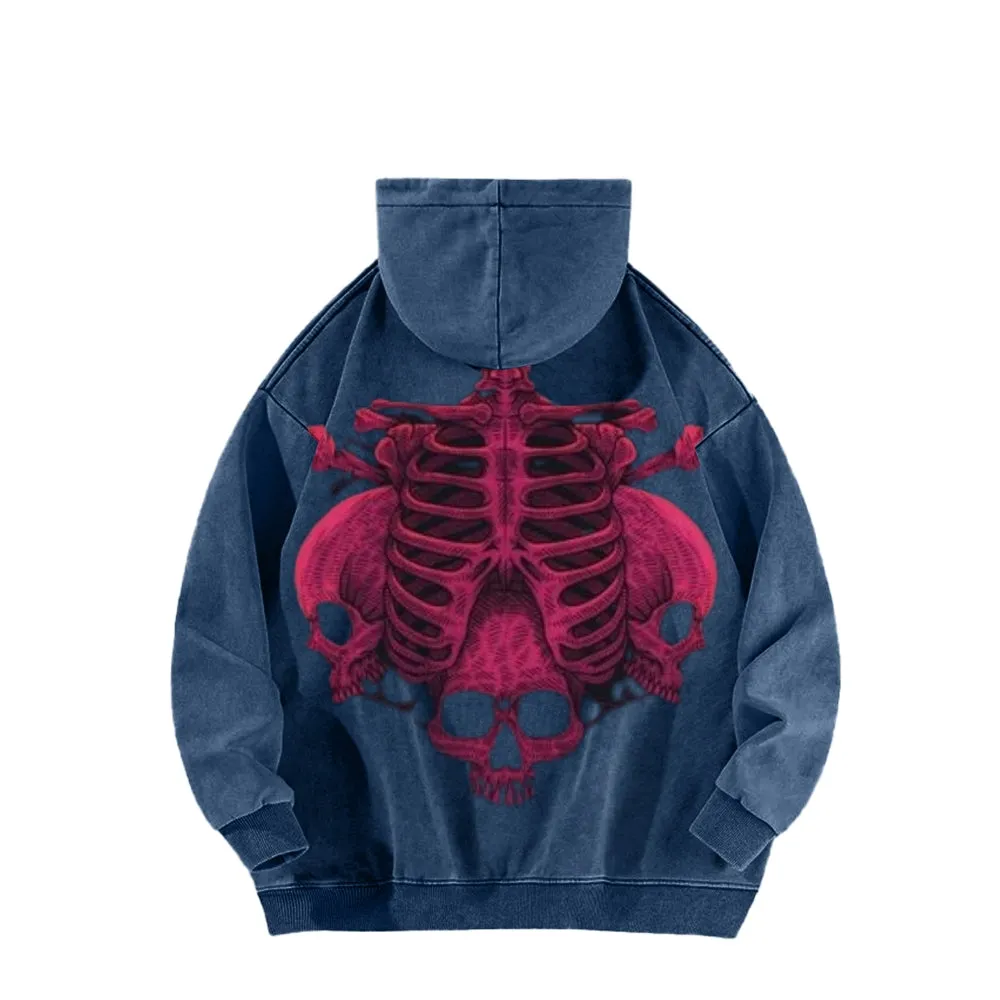 Mens Vintage Pink Skeleton Print Hoodies