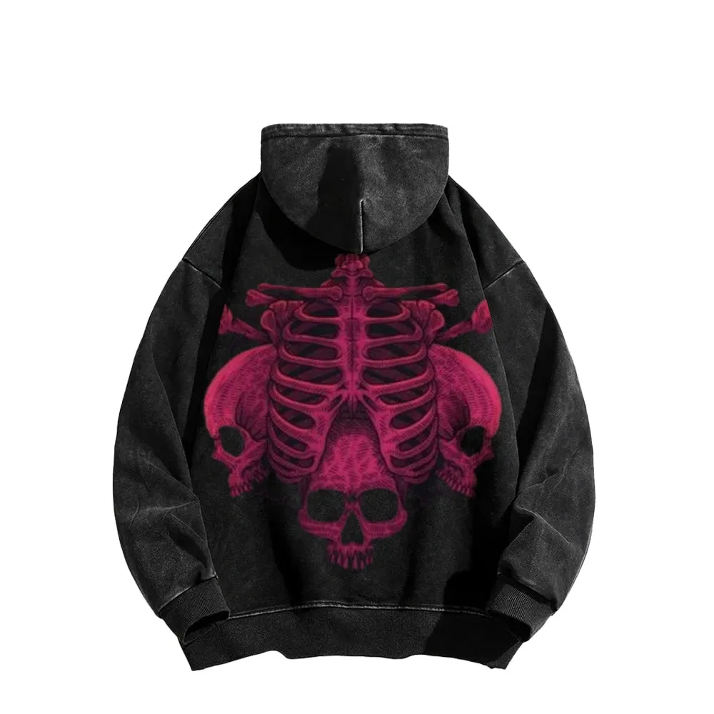 Mens Vintage Pink Skeleton Print Hoodies