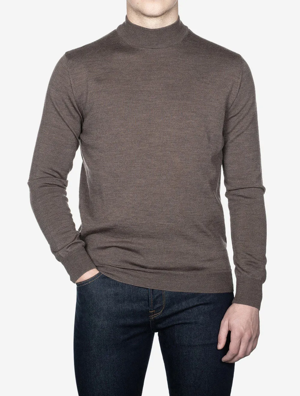 Merino Mock Neck Brown