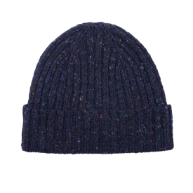 Navy Blue Melange Wool Donegal Beanie