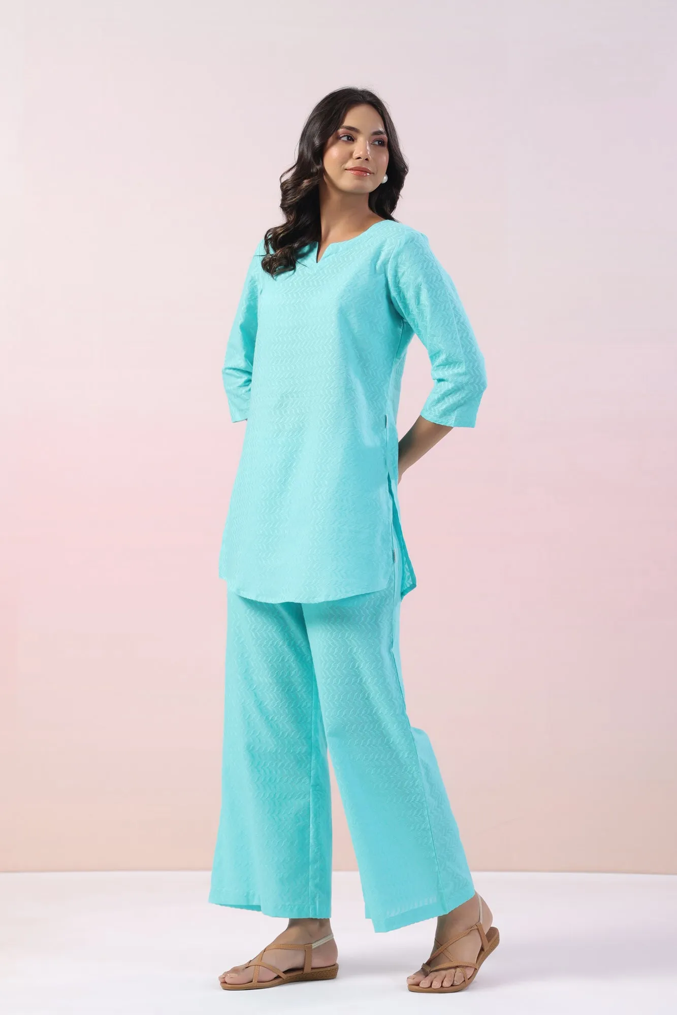 Ocean Solid Cotton Palazzo Loungewear Set