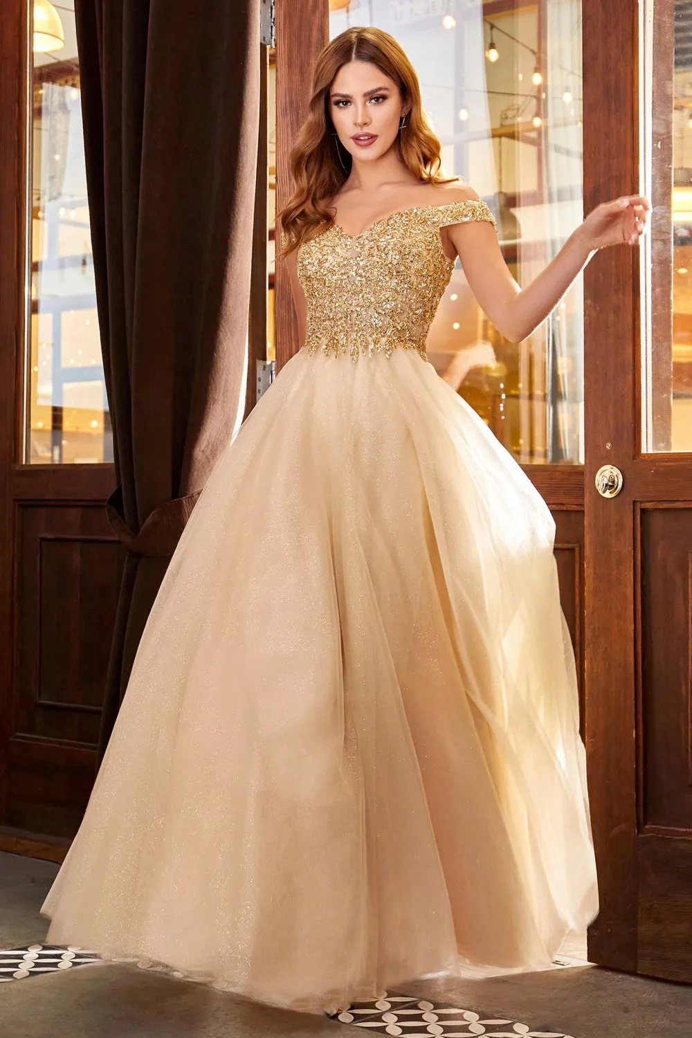 Ophelia Prom Dress Off the Shoulder Ball Gown C177AX-Champagne