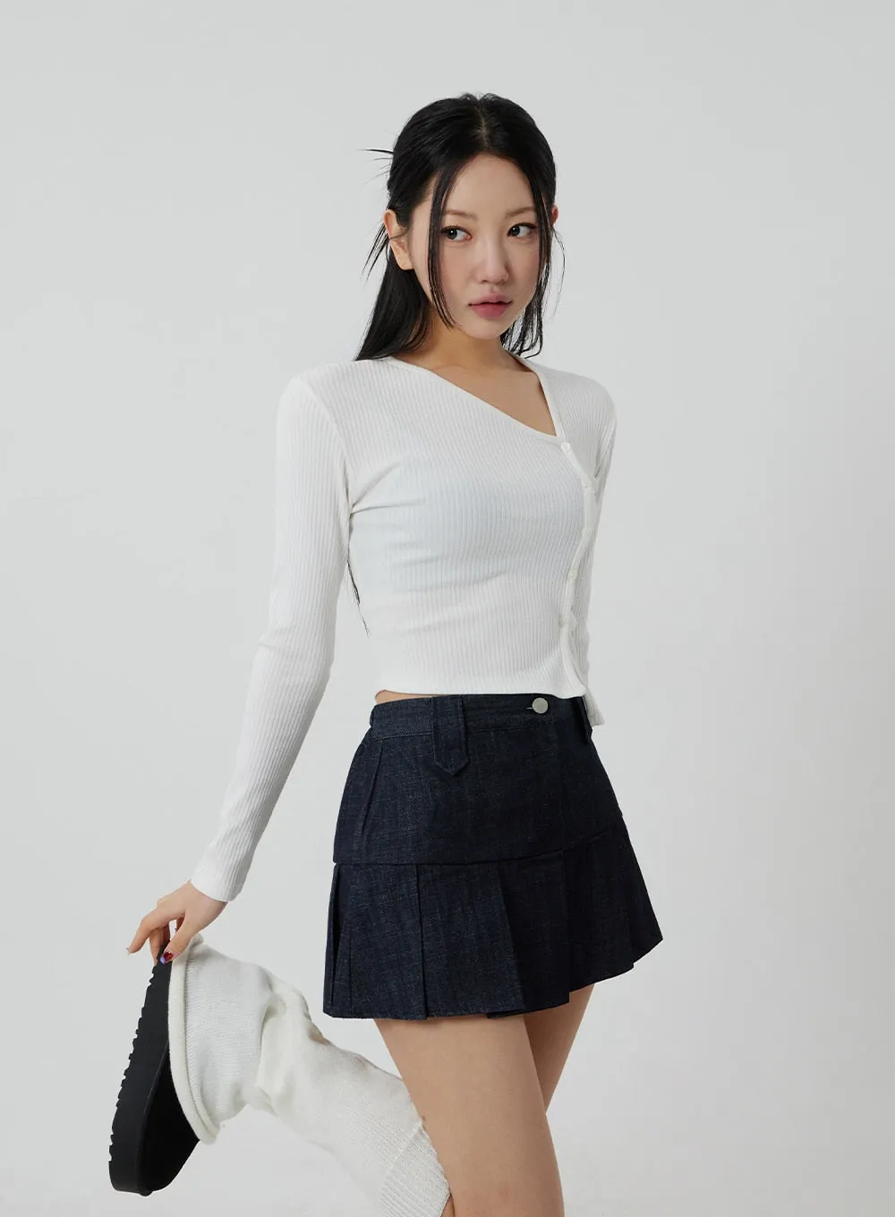 Pleated High Waist Mini Skirt CF301