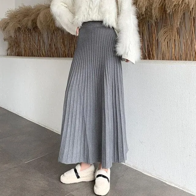 Pleated Maxi Skirt With Elastic Waist