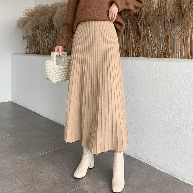 Pleated Maxi Skirt With Elastic Waist