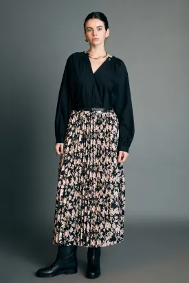 Pleated Print Midi Skirt