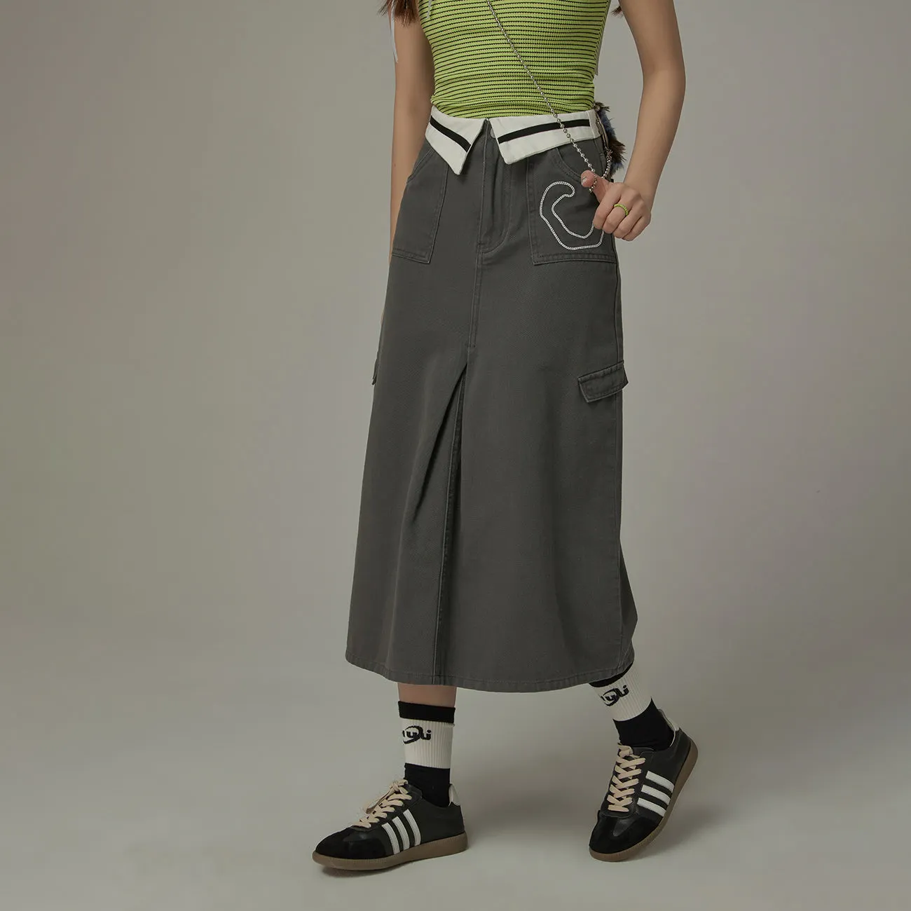 Pocket A-Line Long Skirt