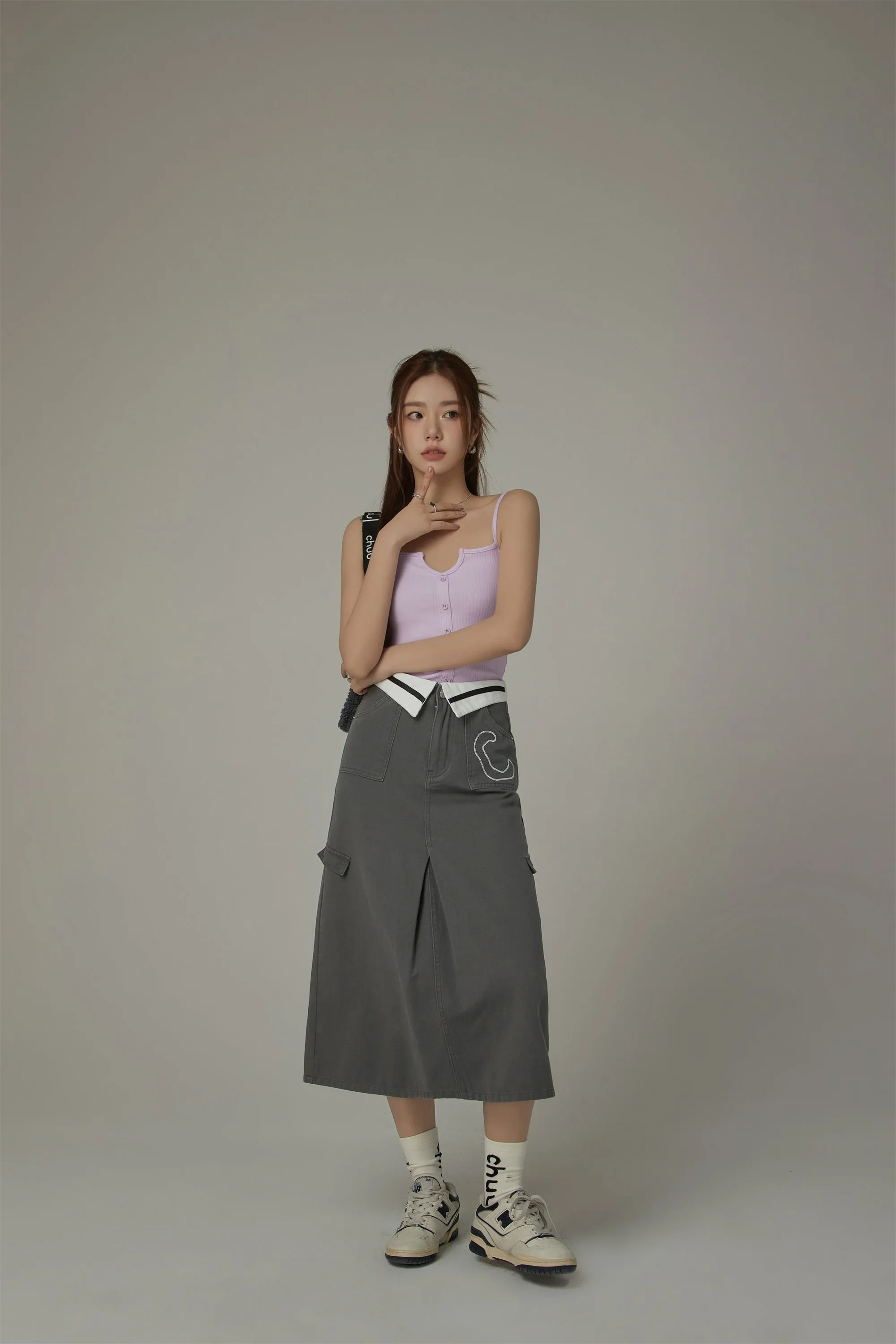 Pocket A-Line Long Skirt