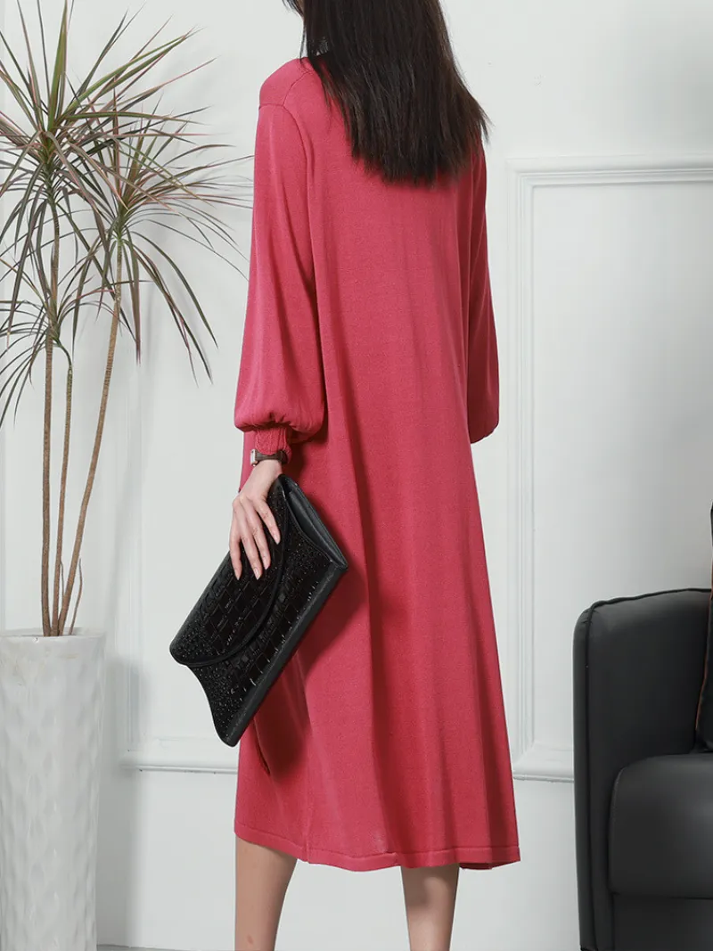 Pride and Prejudice Puff Sleeves V-neck knitted Midi-Dress