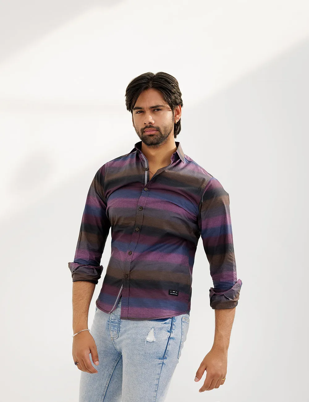 Purple & Grey Striped Cotton Shirt