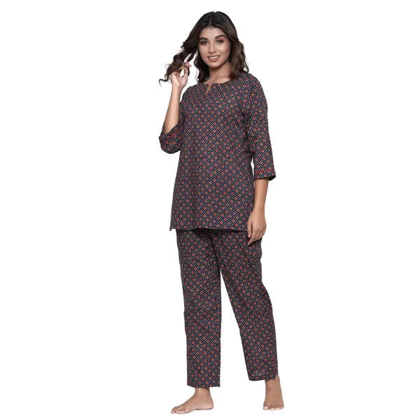 Royal Motifs on Blue Loungewear Top Set