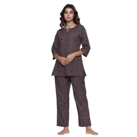 Royal Motifs on Blue Loungewear Top Set