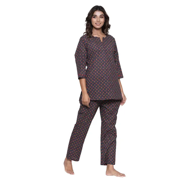 Royal Motifs on Blue Loungewear Top Set