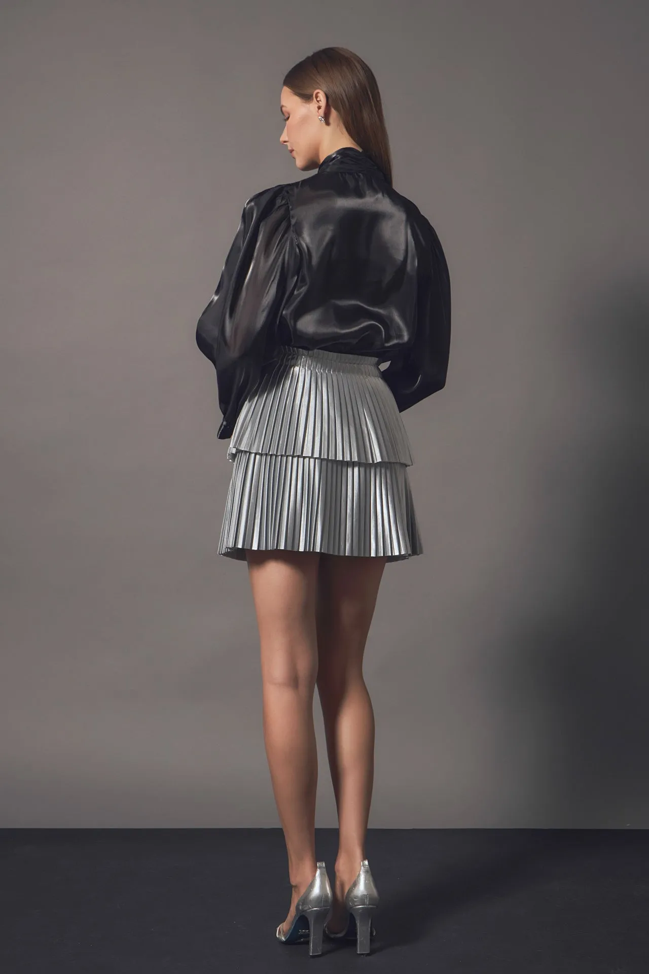 Shiny Pu Pleated Mini Skirt