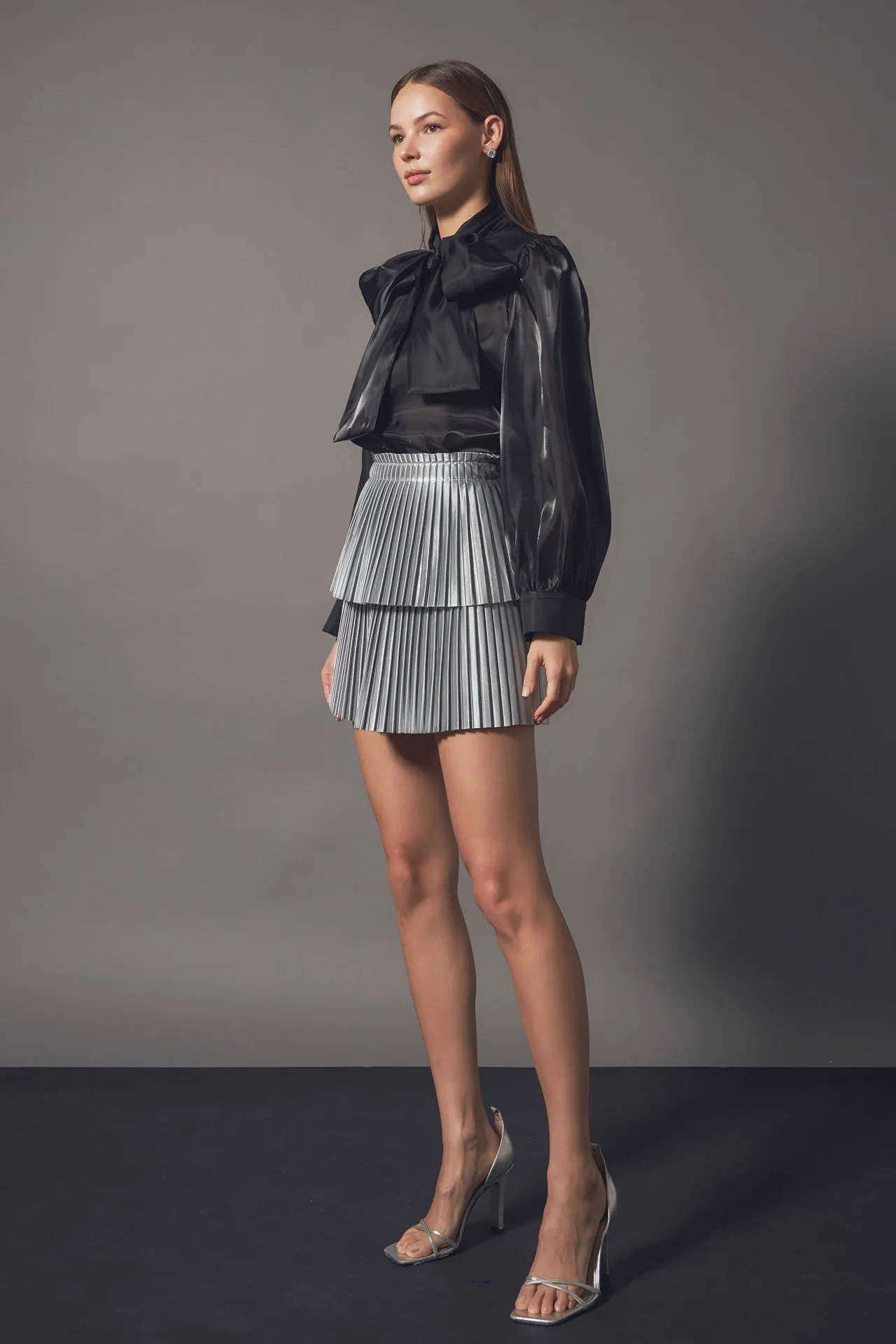 Shiny Pu Pleated Mini Skirt