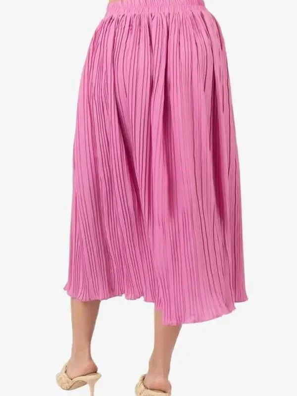 Simple Pleated Bodre A-Line Midi Skirt (2 Options)