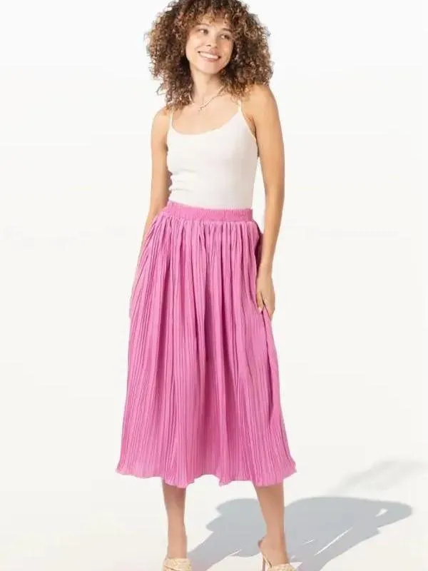 Simple Pleated Bodre A-Line Midi Skirt (2 Options)