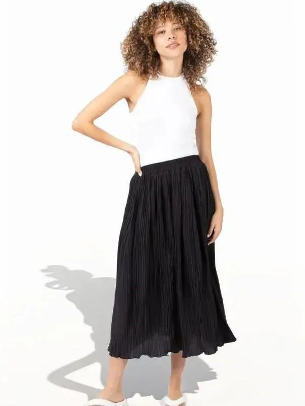 Simple Pleated Bodre A-Line Midi Skirt (2 Options)