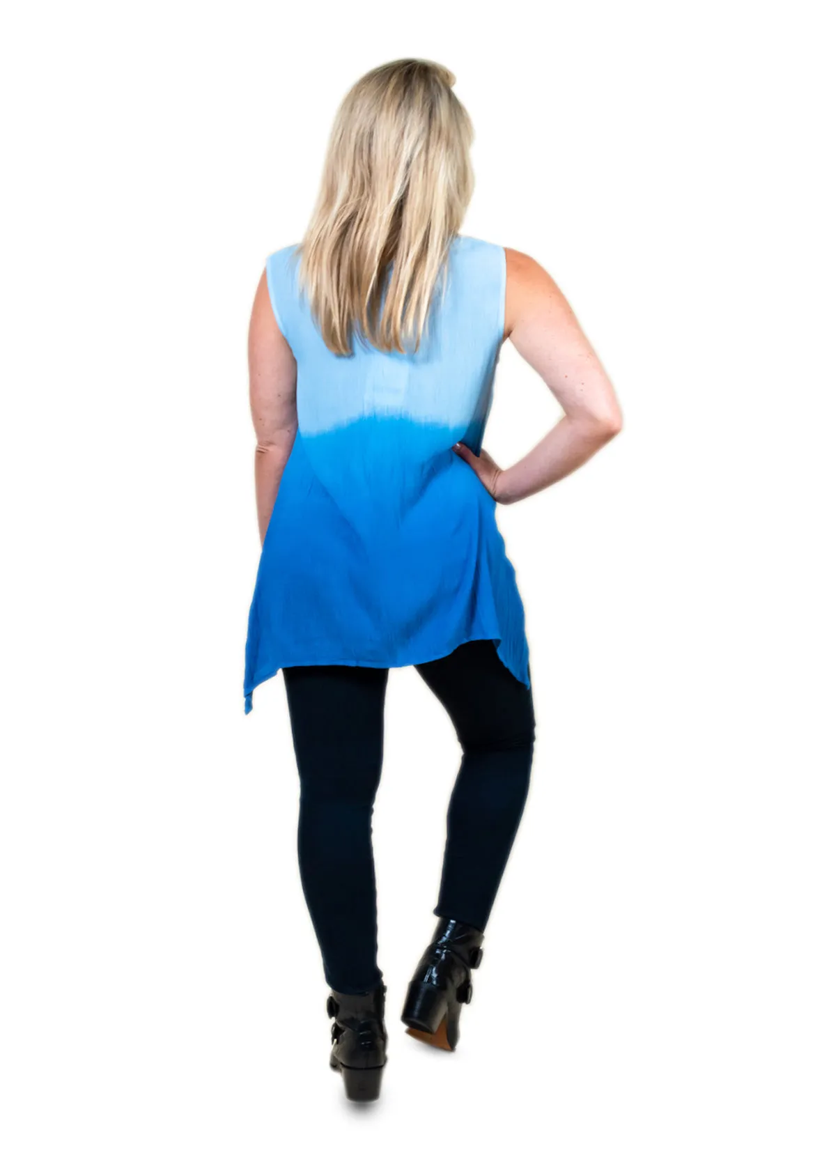 Sleeveless Ombre Top With Handkerchief Hem