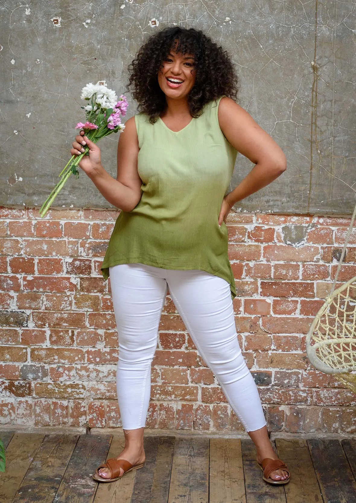 Sleeveless Ombre Top With Handkerchief Hem