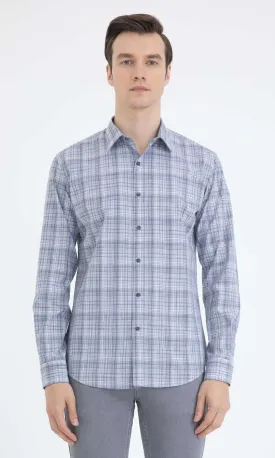 Slim Fit Patterned Cotton Casual Shirt, Navy D.