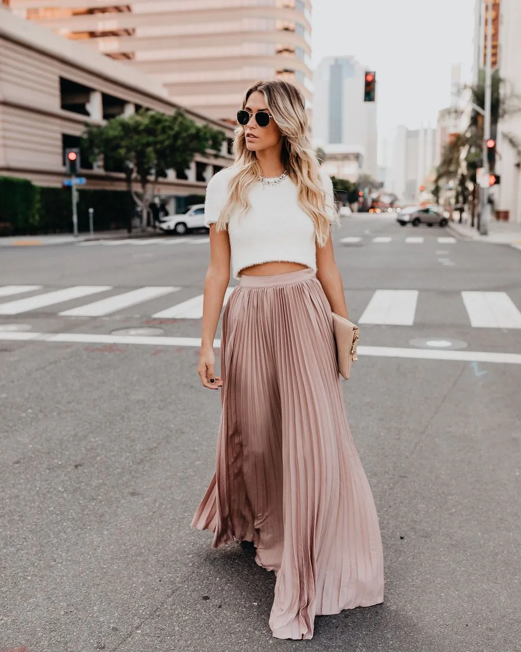 Solid Color High Waist Pleated Long Maxi Skirt