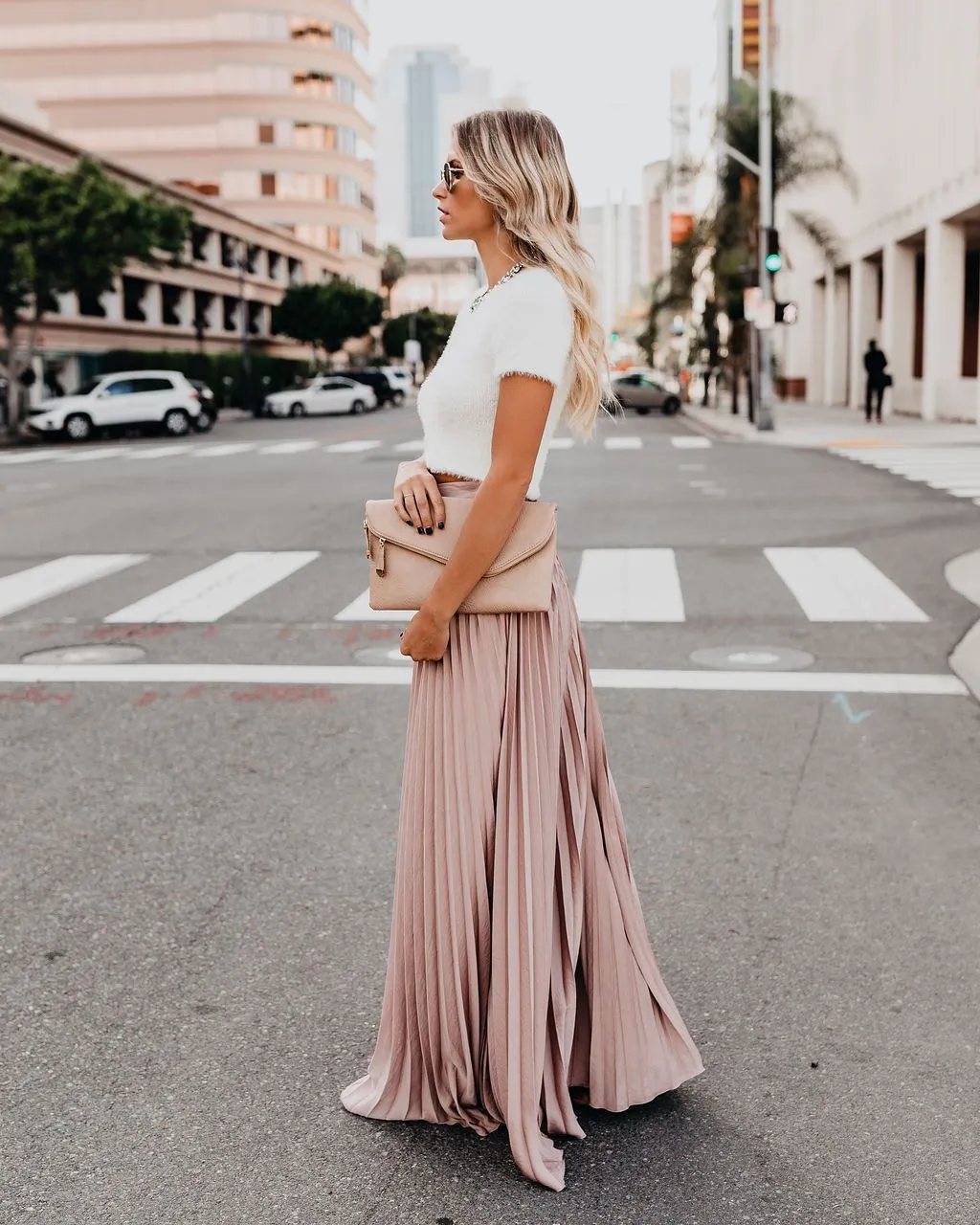 Solid Color High Waist Pleated Long Maxi Skirt