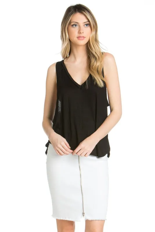 TEEK - Black High Low V-Neck Open Side Tank Top