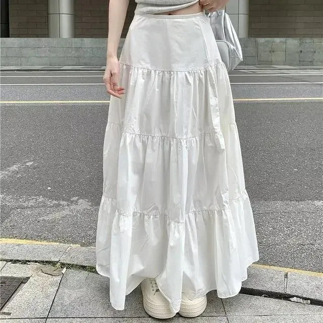 Territory hipster Summer 2024 New White Skirt Women's Skirt Small Long A- line Skirt Cake Skirt Women's Skirt