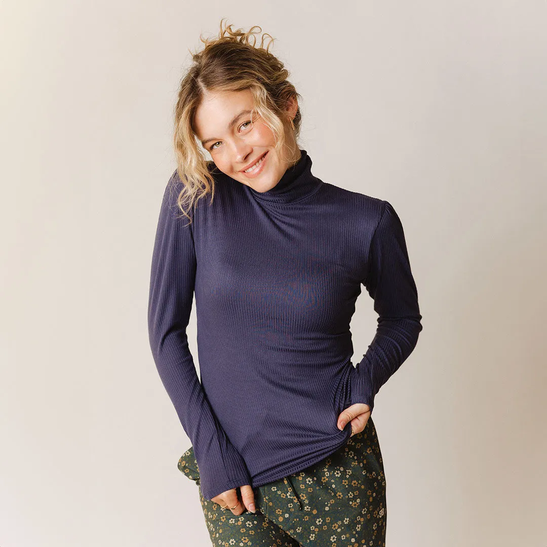 Tessa Long Sleeve, Navy Rib