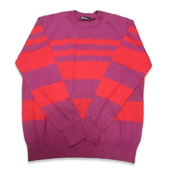 Vassalli - Stripe Round Neck Knit Sweater - Magenta