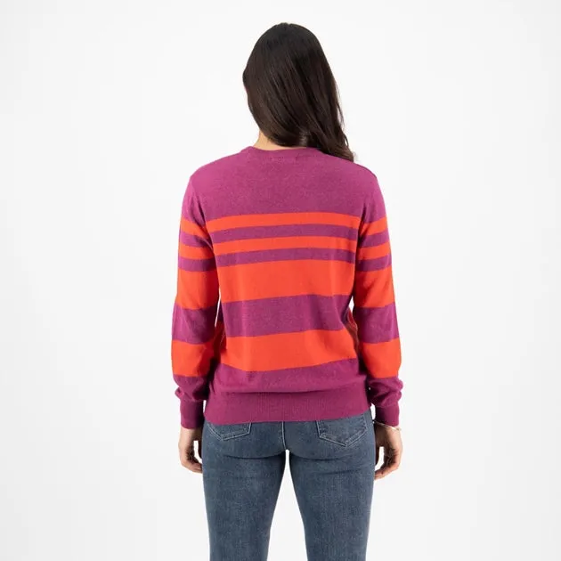 Vassalli - Stripe Round Neck Knit Sweater - Magenta