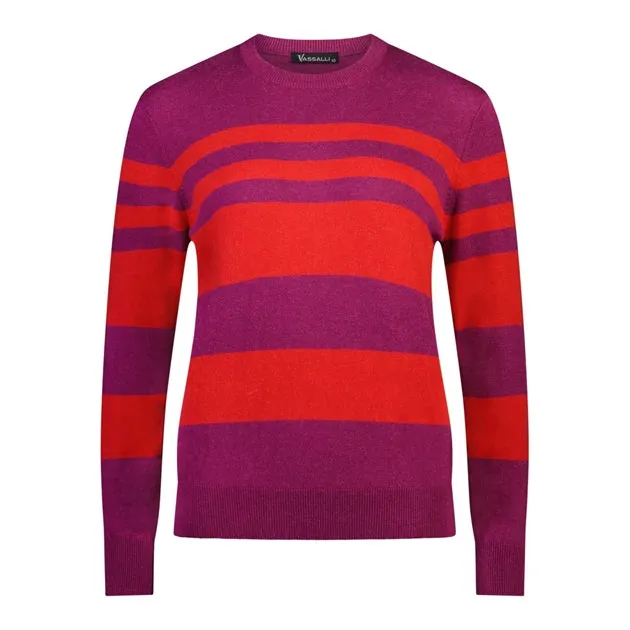 Vassalli - Stripe Round Neck Knit Sweater - Magenta