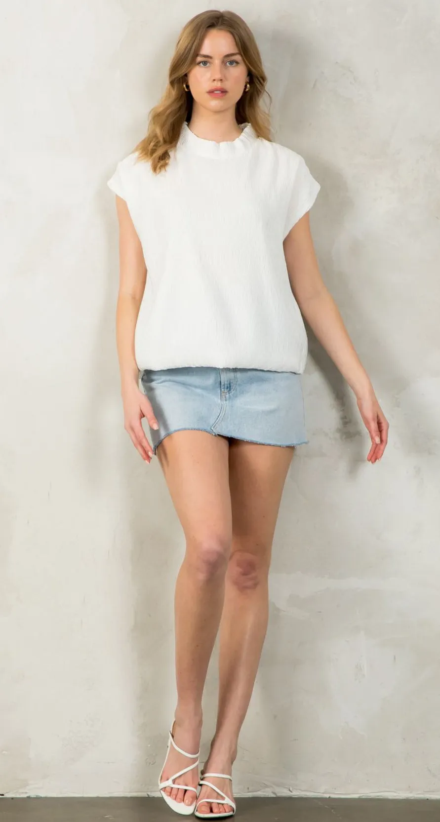 White Sleeveless Textured Top