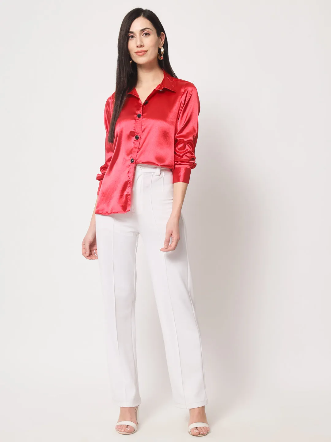 Women Red Classic Slim Fit Casual Shirt