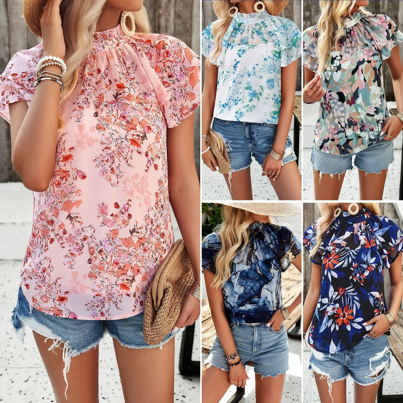 Women's casual printed short-sleeved top for summer