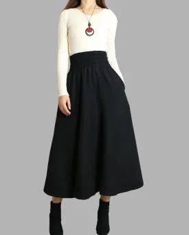 Women's elastic waist skirt/winter skirt/wool skirt/flared skirt/maxi skirt/ankle length skirt(Q1099)