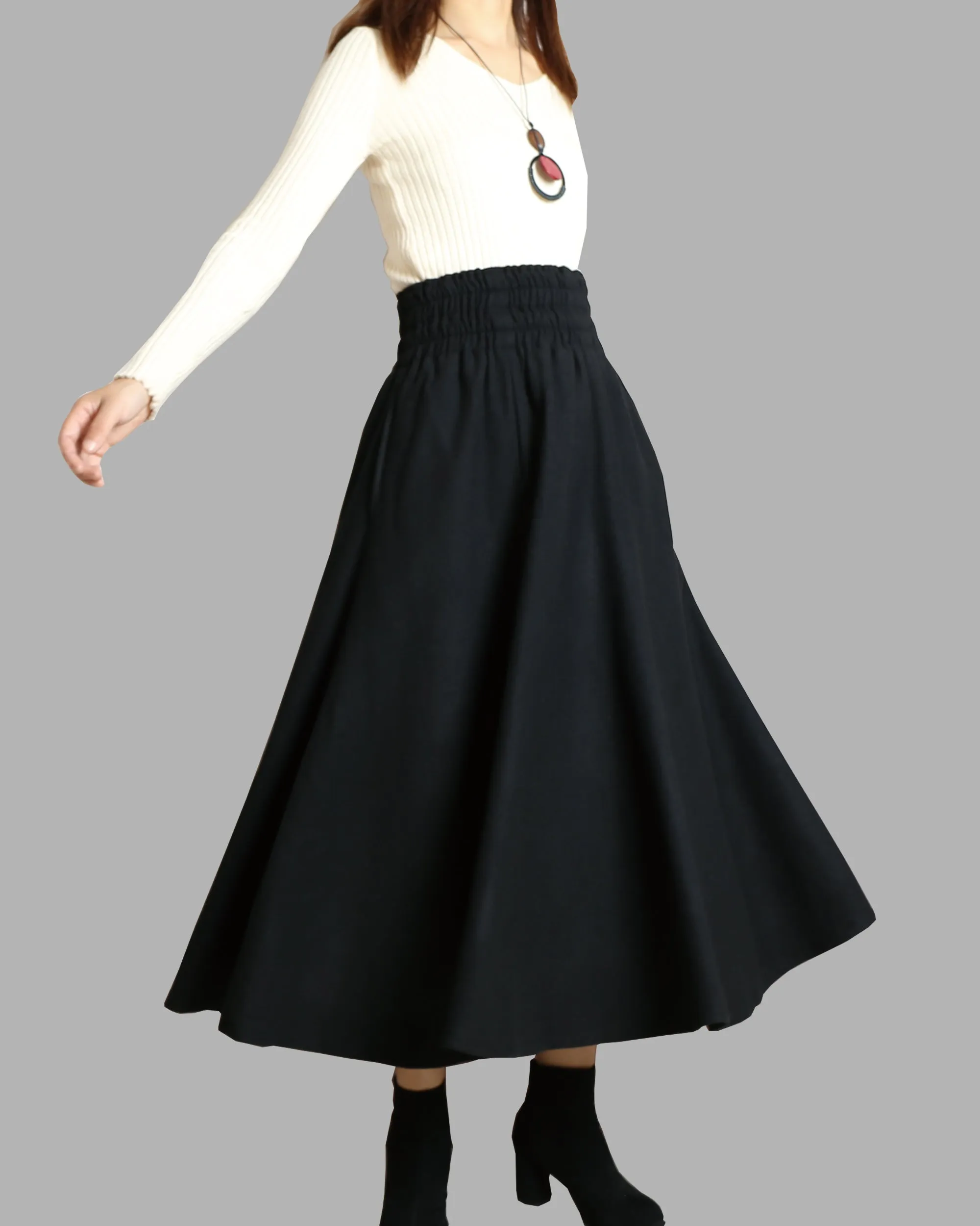 Women's elastic waist skirt/winter skirt/wool skirt/flared skirt/maxi skirt/ankle length skirt(Q1099)