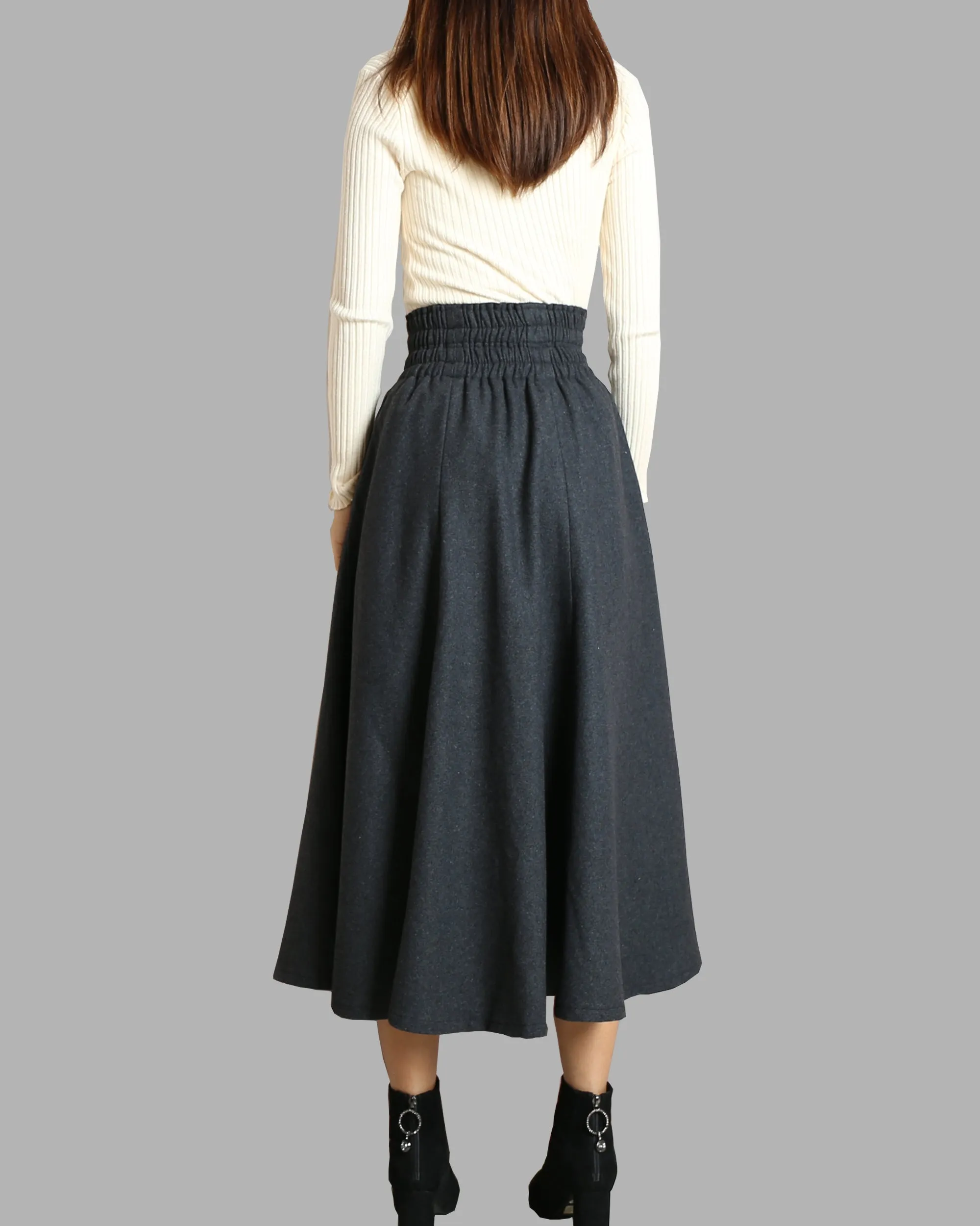 Women's elastic waist skirt/winter skirt/wool skirt/flared skirt/maxi skirt/ankle length skirt(Q1099)