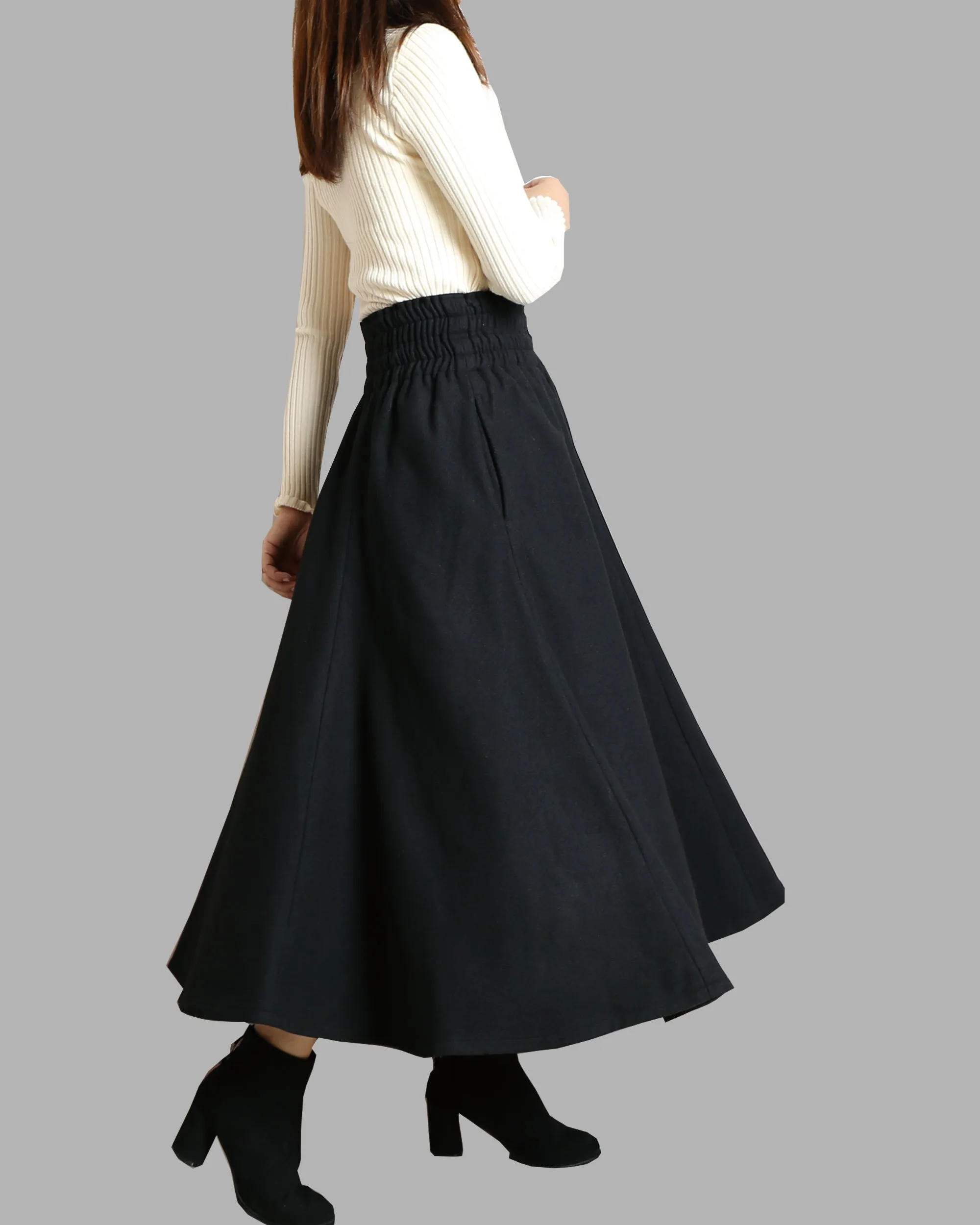 Women's elastic waist skirt/winter skirt/wool skirt/flared skirt/maxi skirt/ankle length skirt(Q1099)