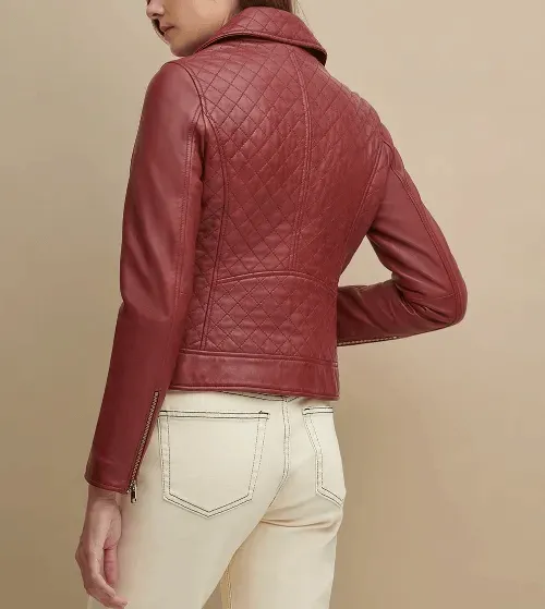 Womens Maroon Asymmetrical Leather Jacket